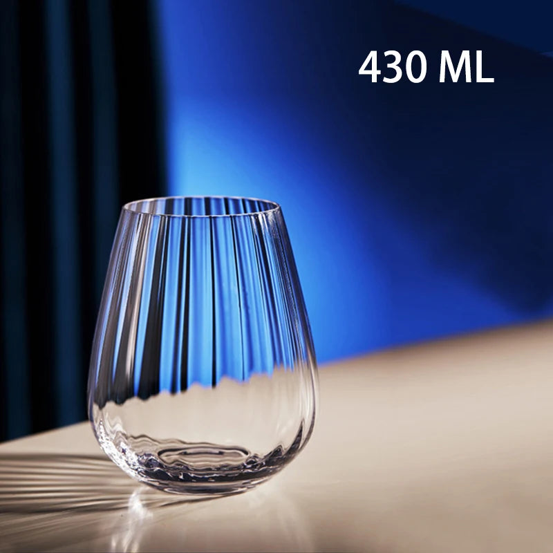 Hand-Blown Ribbed Crystal Red and White Wine Glasses