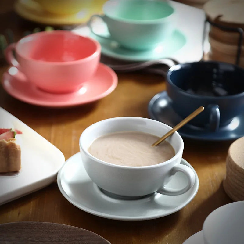 240ML Ceramic Cappuccino Cups with Saucers