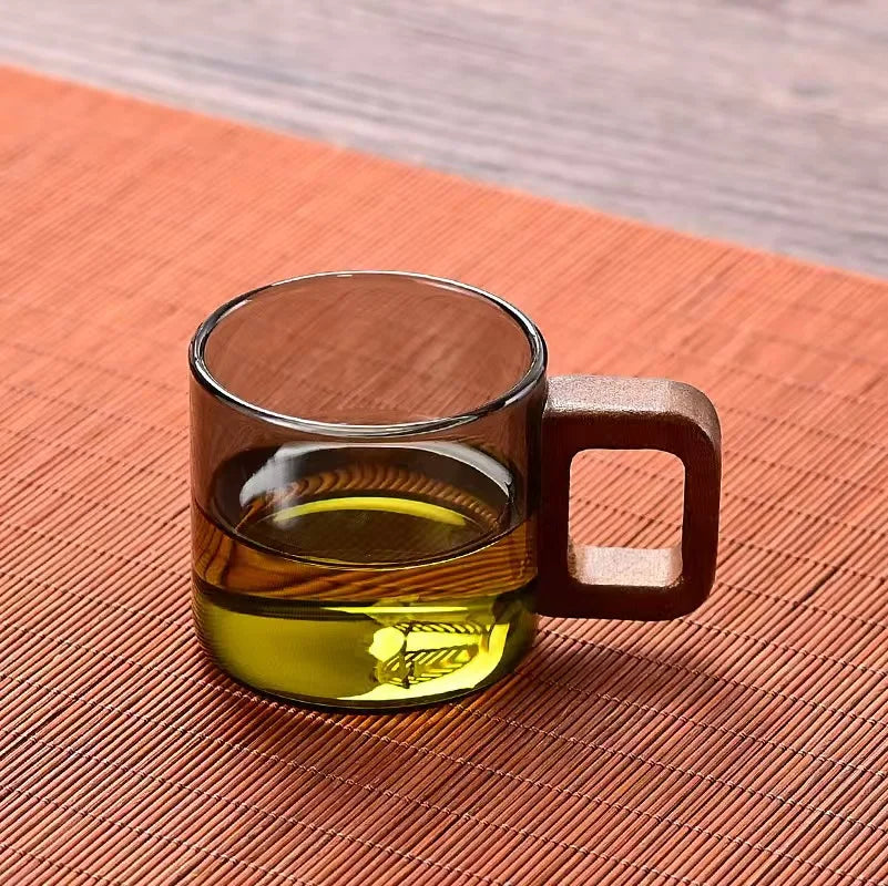 Heat-resistant Glass Tea Cup With Walnut Handle