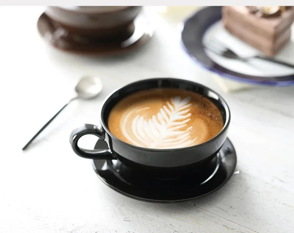 240ML Ceramic Cappuccino Cups with Saucers