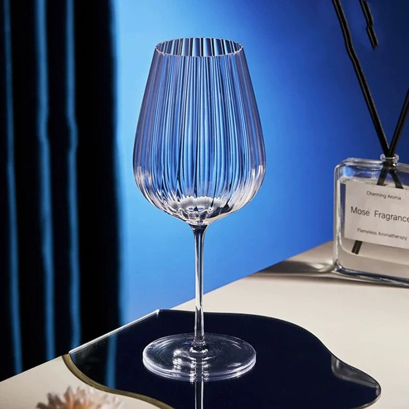 Hand-Blown Ribbed Crystal Red and White Wine Glasses