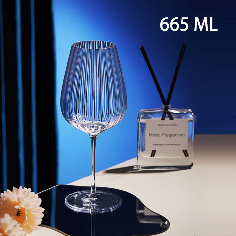 Hand-Blown Ribbed Crystal Red and White Wine Glasses
