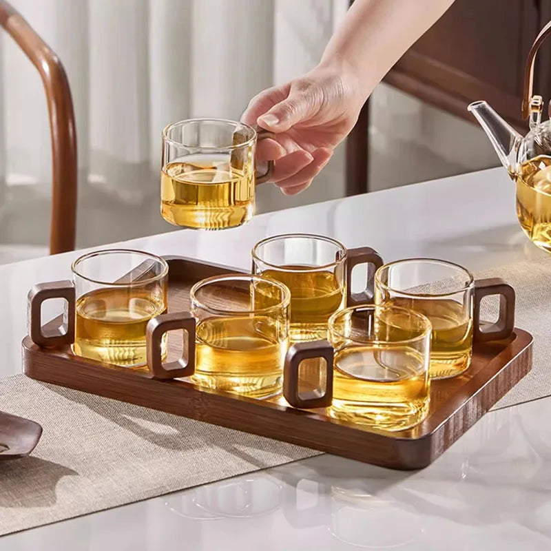 Heat-resistant Glass Tea Cup With Walnut Handle