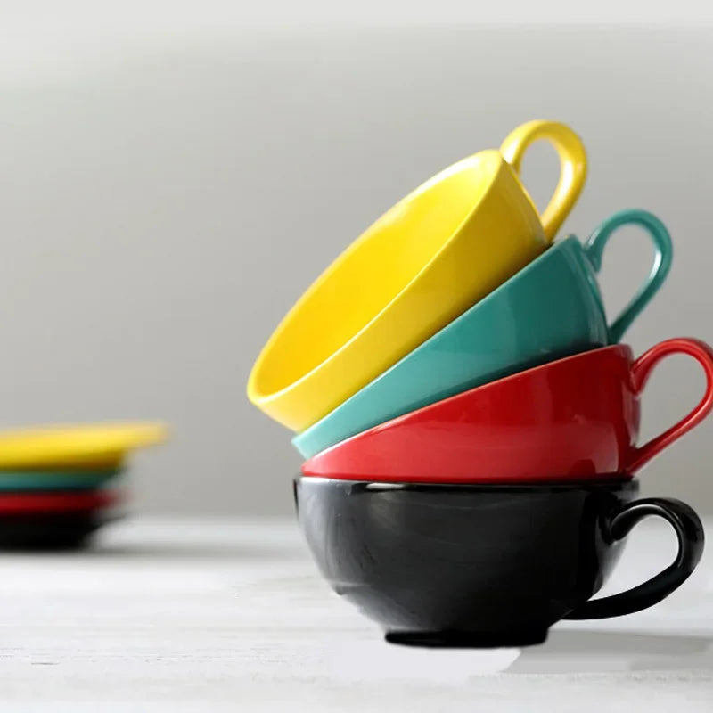 240ML Ceramic Cappuccino Cups with Saucers