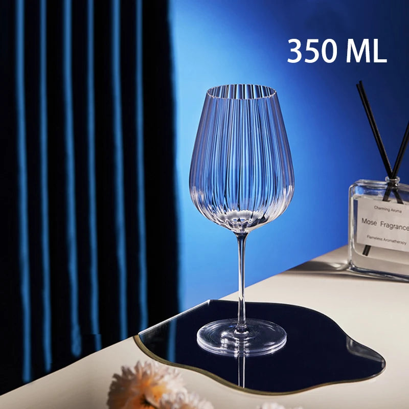 Hand-Blown Ribbed Crystal Red and White Wine Glasses