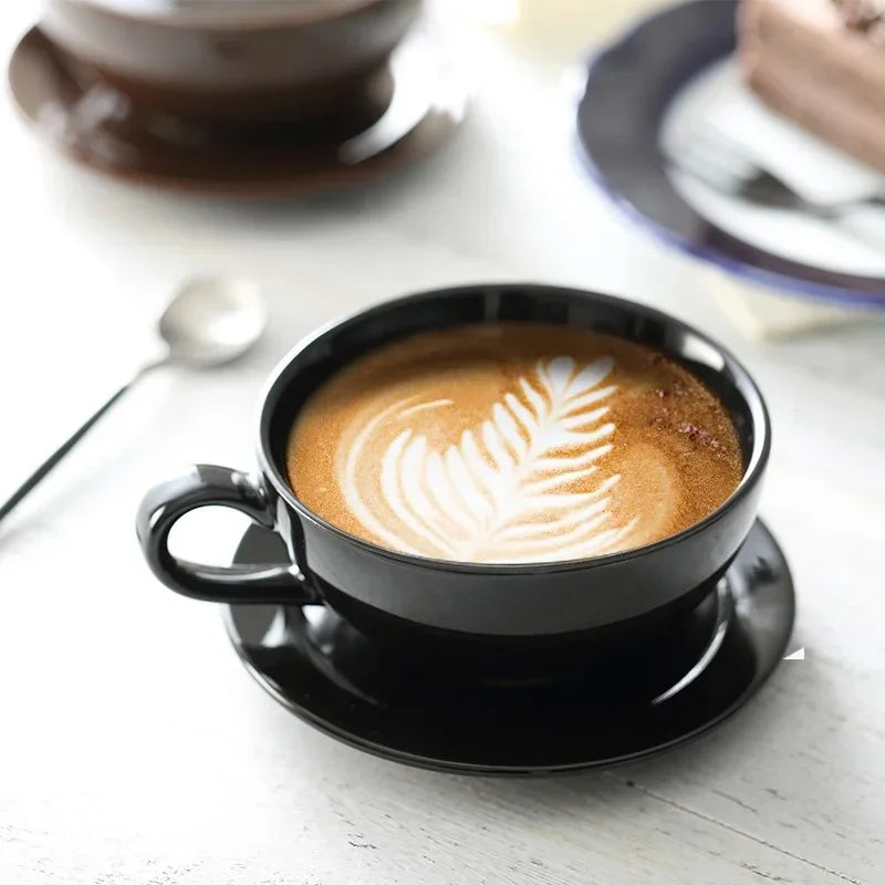 240ML Ceramic Cappuccino Cups with Saucers