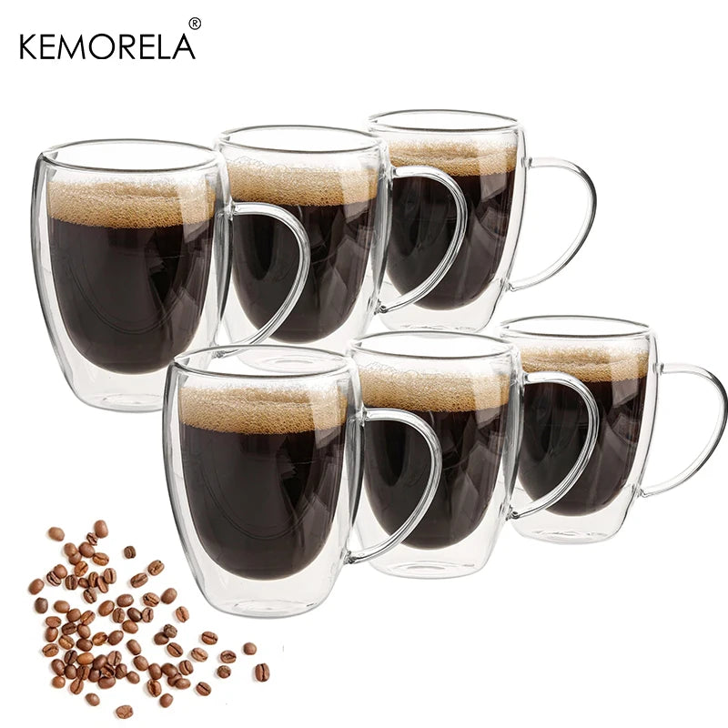 350ML Double Wall Glass Mug With Handle