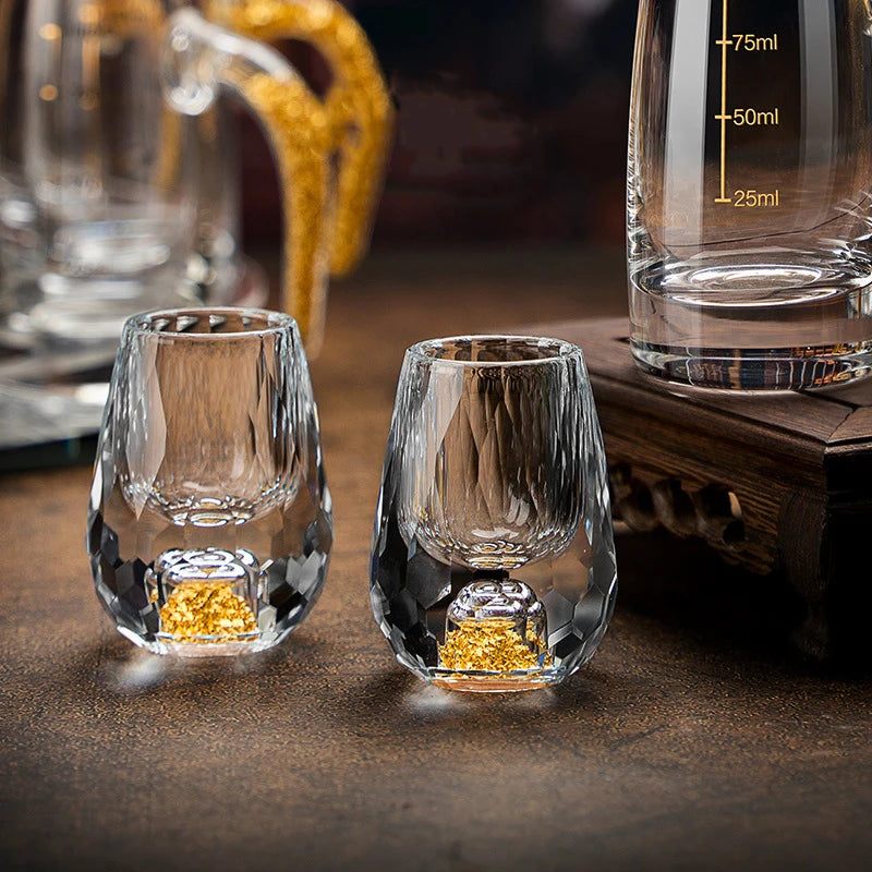 Luxury Crystal Glass Vodka Sake Liqueur Gold Foil Glass