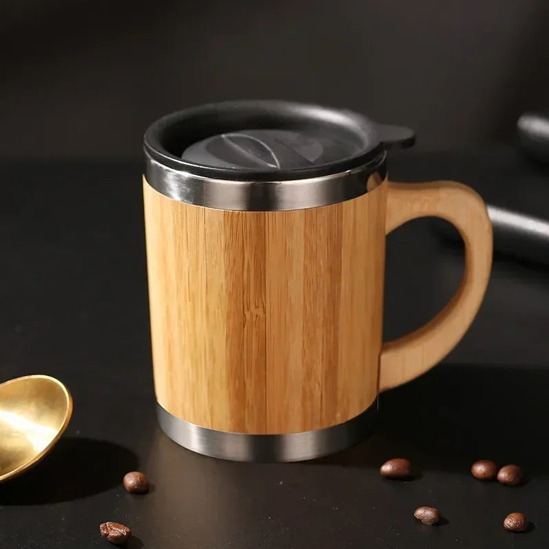 Stainless Steel Bamboo Thermos Vacuum Flasks
