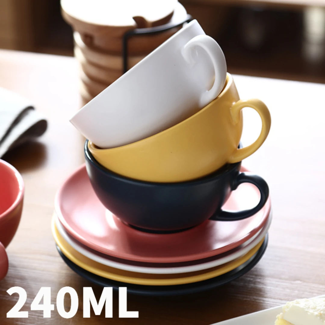 240ML Ceramic Cappuccino Cups with Saucers