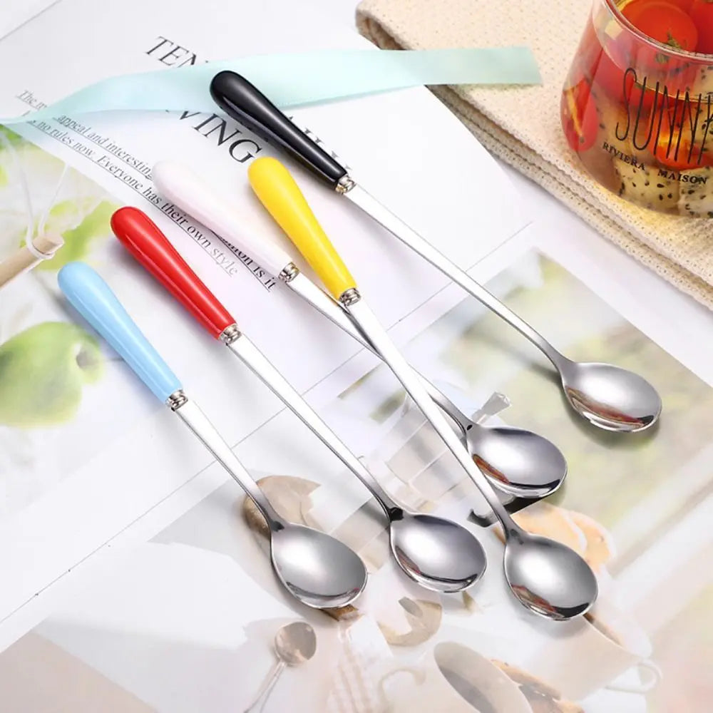 Espresso Ceramic Handle Stainless Steel Teaspoon