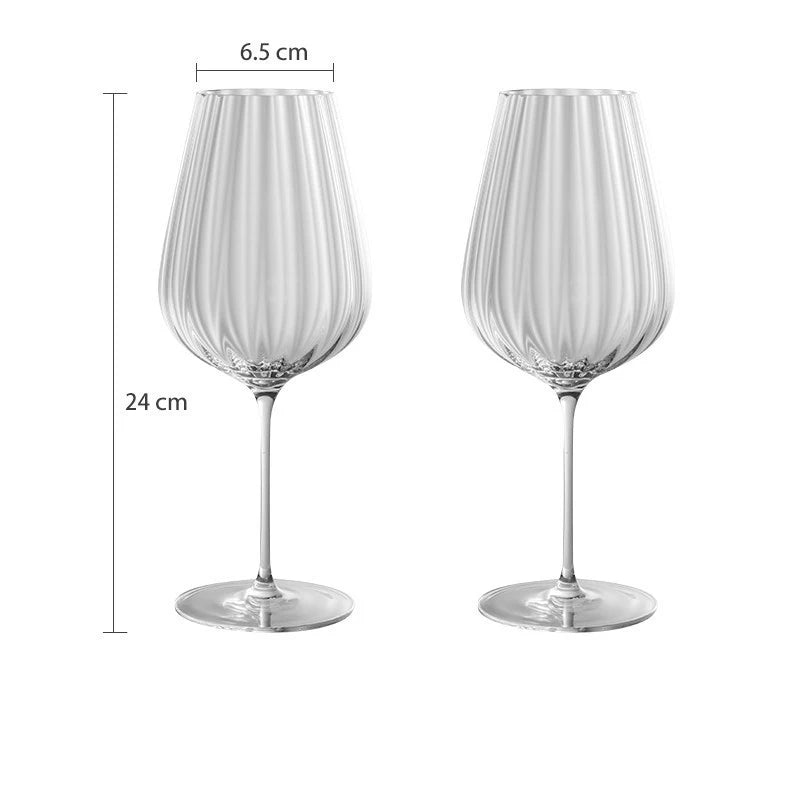 Hand-Blown Ribbed Crystal Red and White Wine Glasses