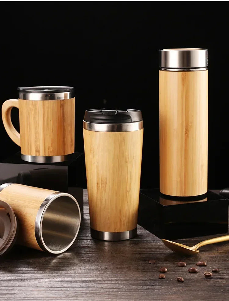 Stainless Steel Bamboo Thermos Vacuum Flasks