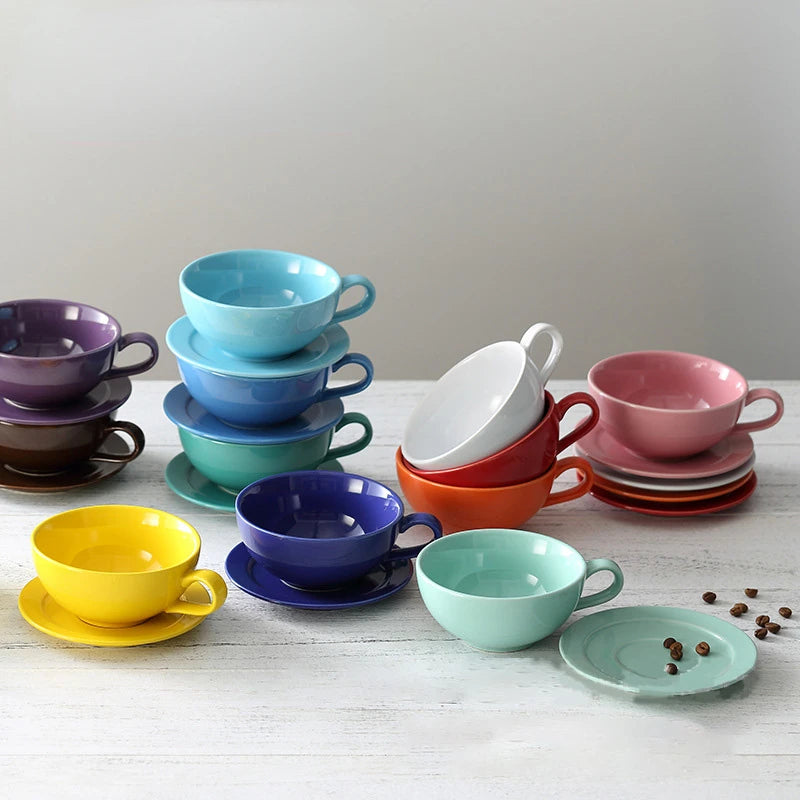 240ML Ceramic Cappuccino Cups with Saucers