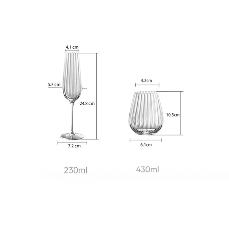 Hand-Blown Ribbed Crystal Red and White Wine Glasses