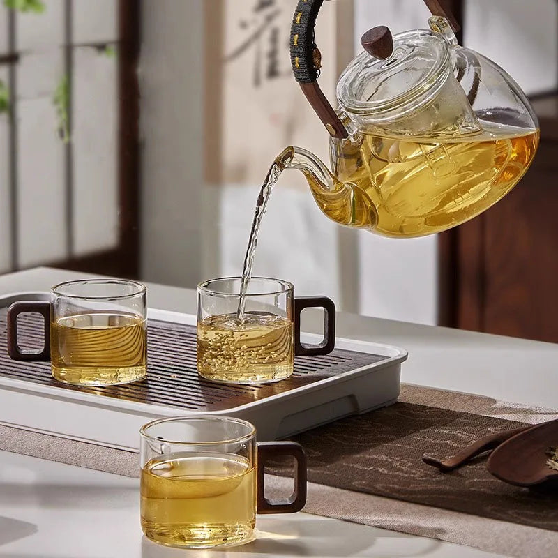 Heat-resistant Glass Tea Cup With Walnut Handle