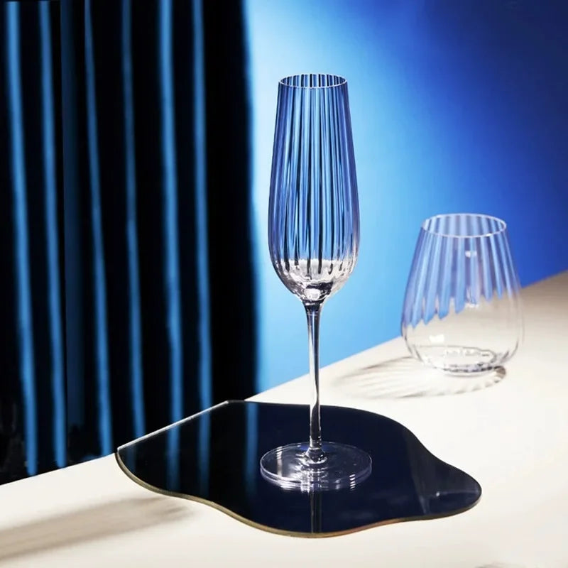Hand-Blown Ribbed Crystal Red and White Wine Glasses