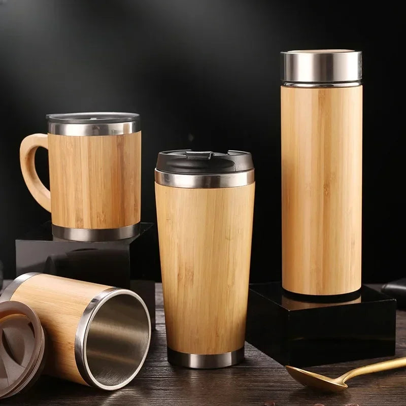 Stainless Steel Bamboo Thermos Vacuum Flasks