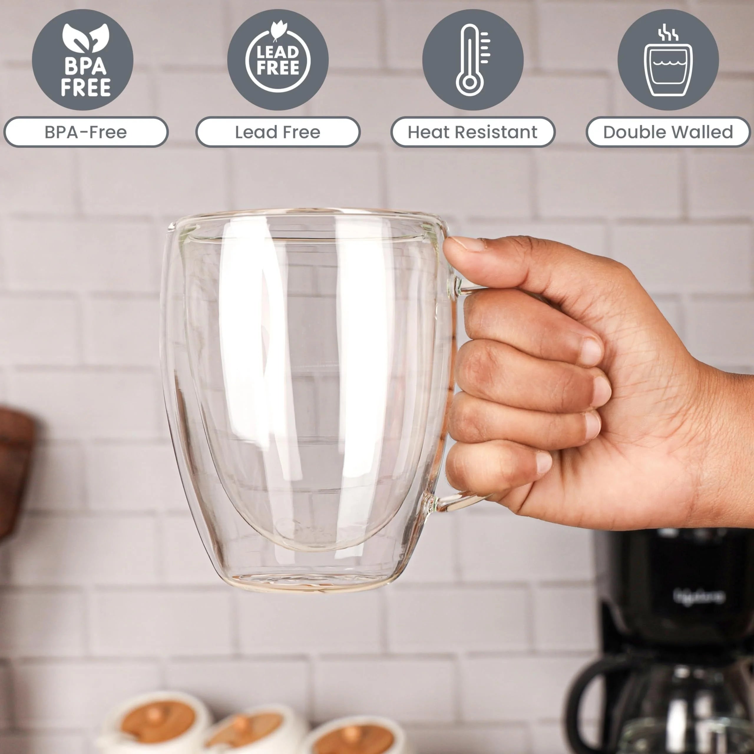 350ML Double Wall Glass Mug With Handle