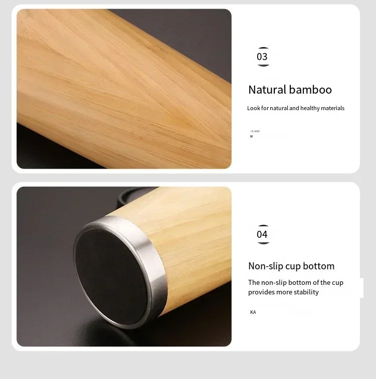 Stainless Steel Bamboo Thermos Vacuum Flasks