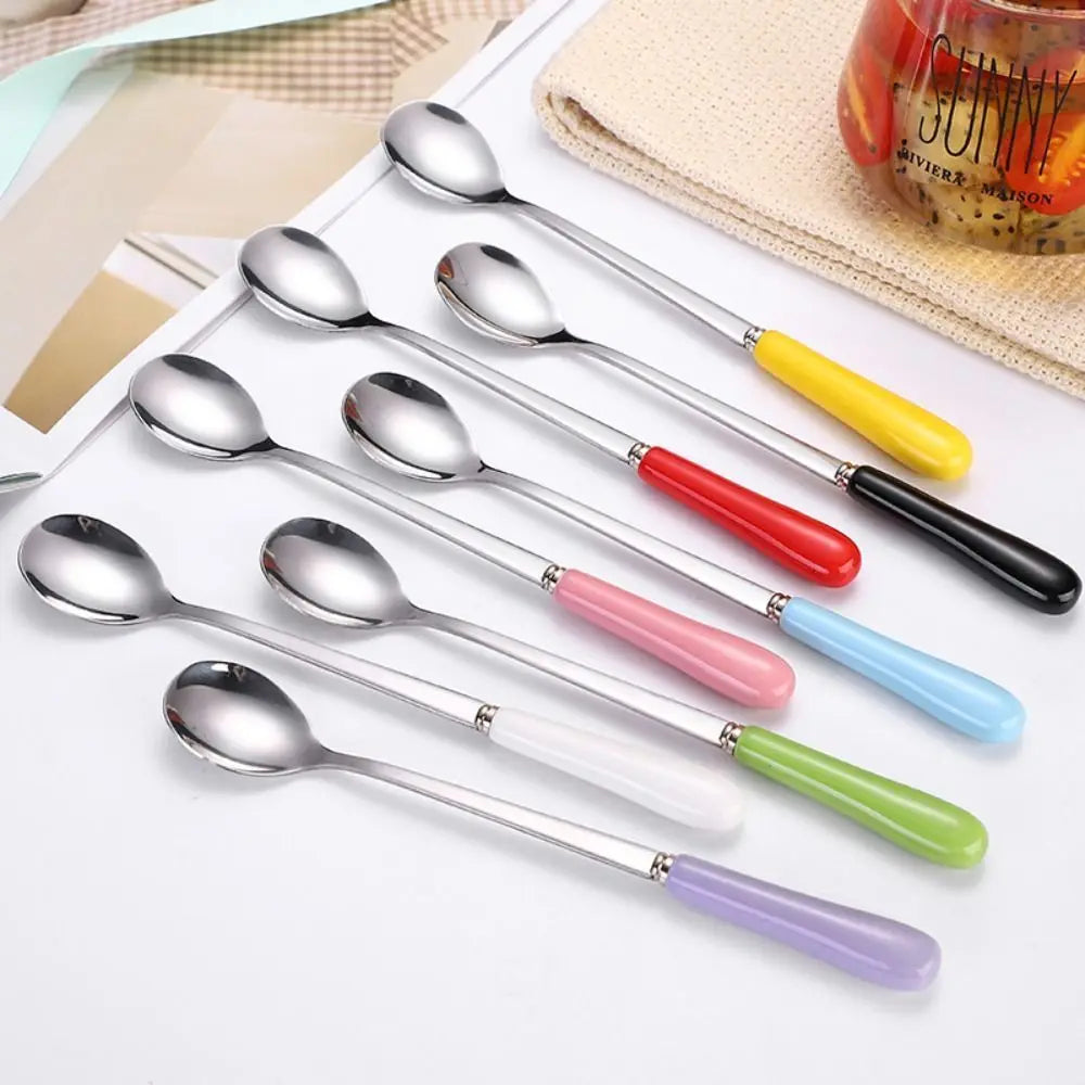 Espresso Ceramic Handle Stainless Steel Teaspoon