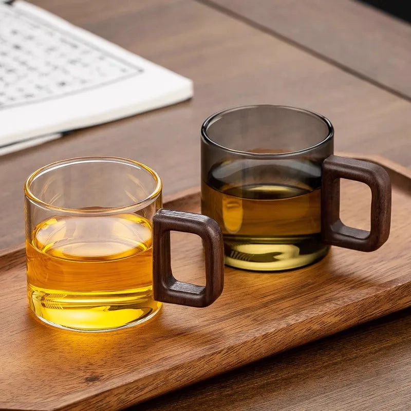 Heat-resistant Glass Tea Cup With Walnut Handle