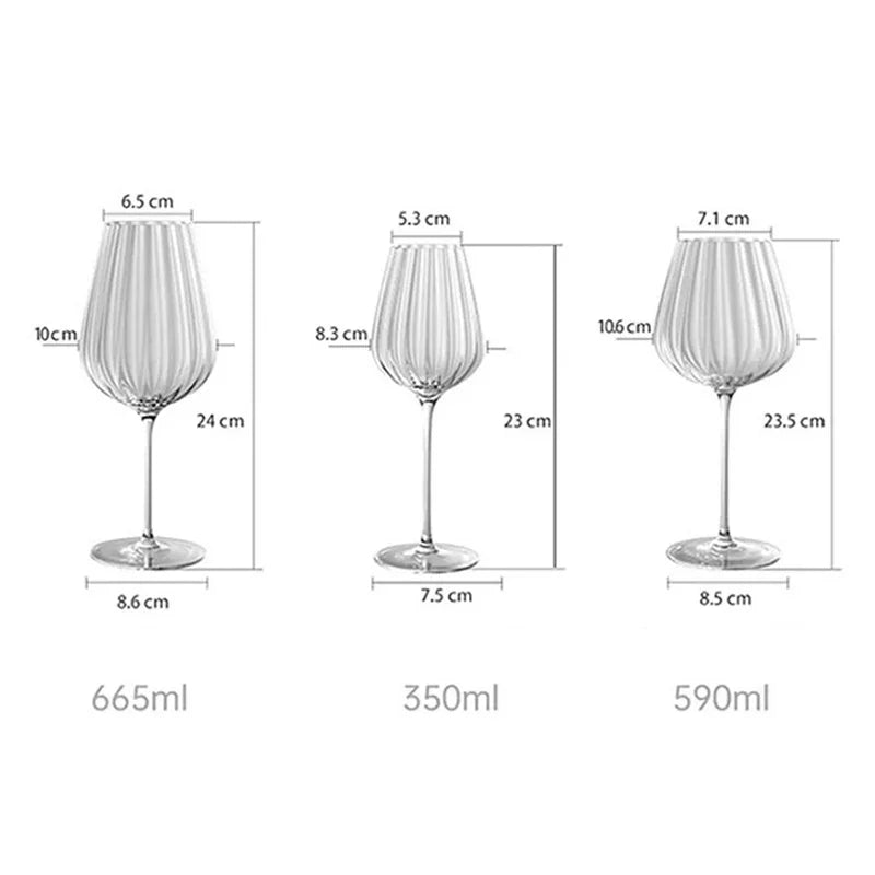 Hand-Blown Ribbed Crystal Red and White Wine Glasses
