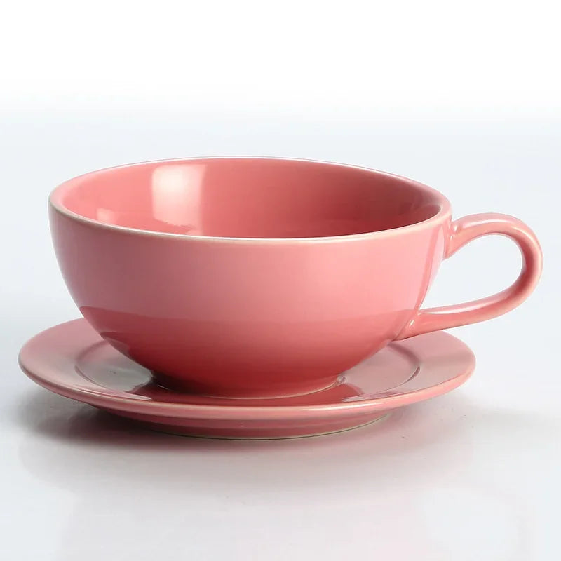 240ML Ceramic Cappuccino Cups with Saucers