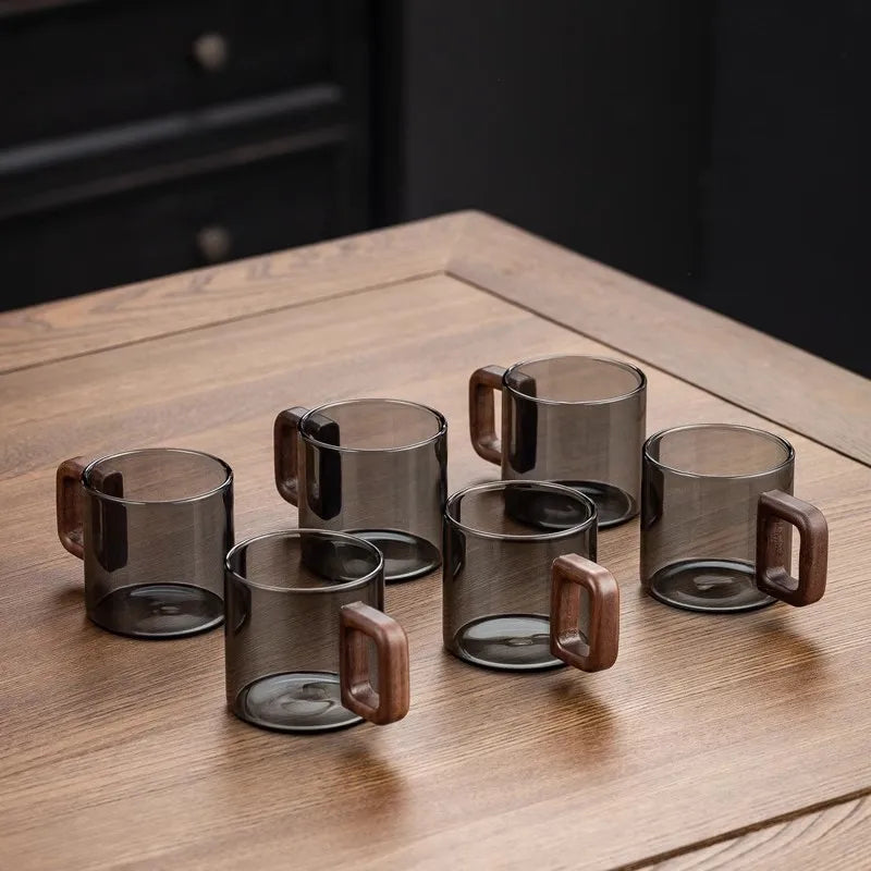Heat-resistant Glass Tea Cup With Walnut Handle