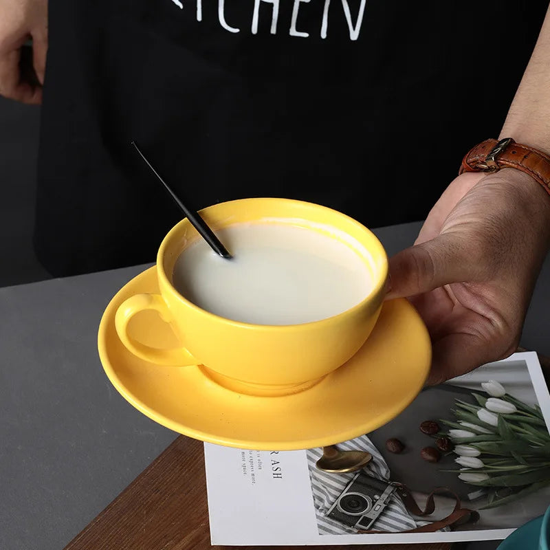 240ML Ceramic Cappuccino Cups with Saucers