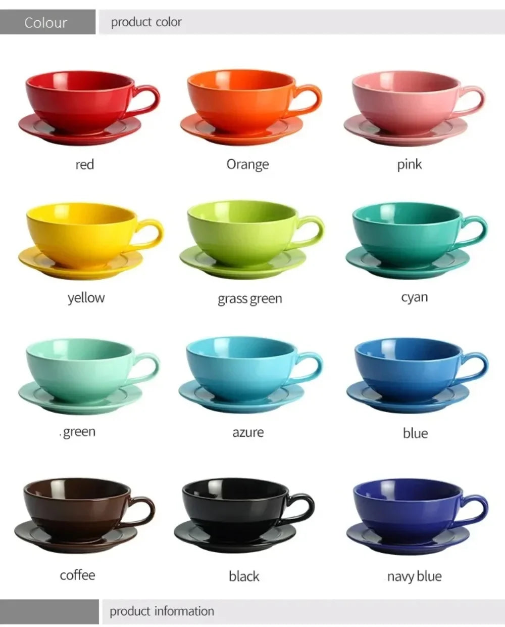 240ML Ceramic Cappuccino Cups with Saucers