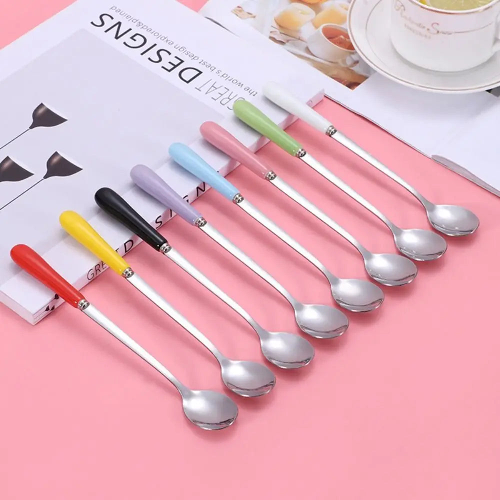 Espresso Ceramic Handle Stainless Steel Teaspoon