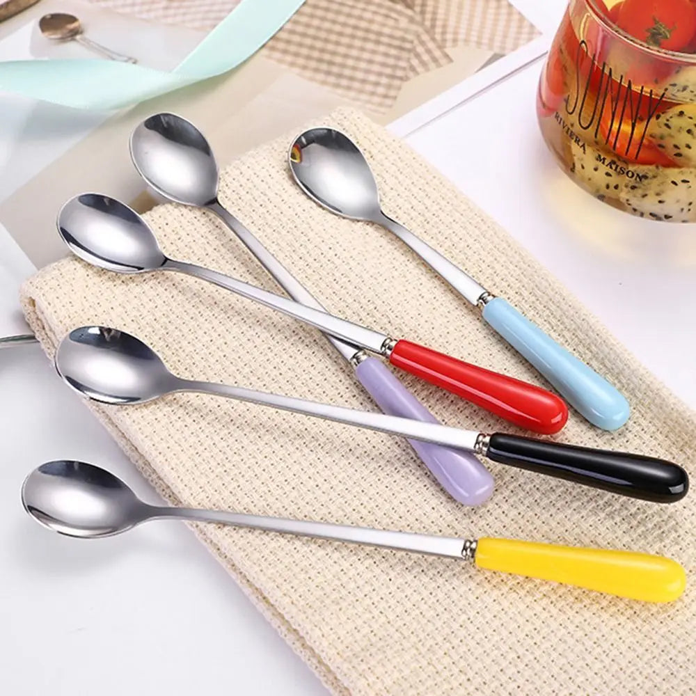 Espresso Ceramic Handle Stainless Steel Teaspoon