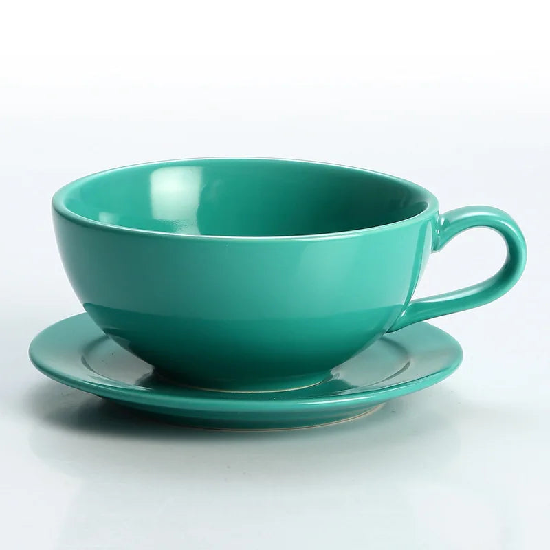 240ML Ceramic Cappuccino Cups with Saucers