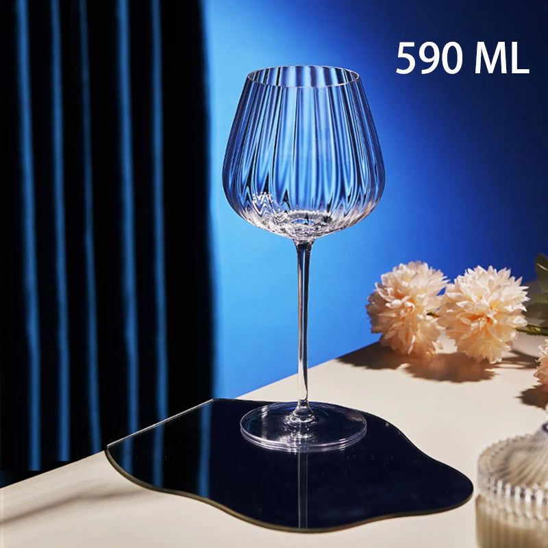 Hand-Blown Ribbed Crystal Red and White Wine Glasses