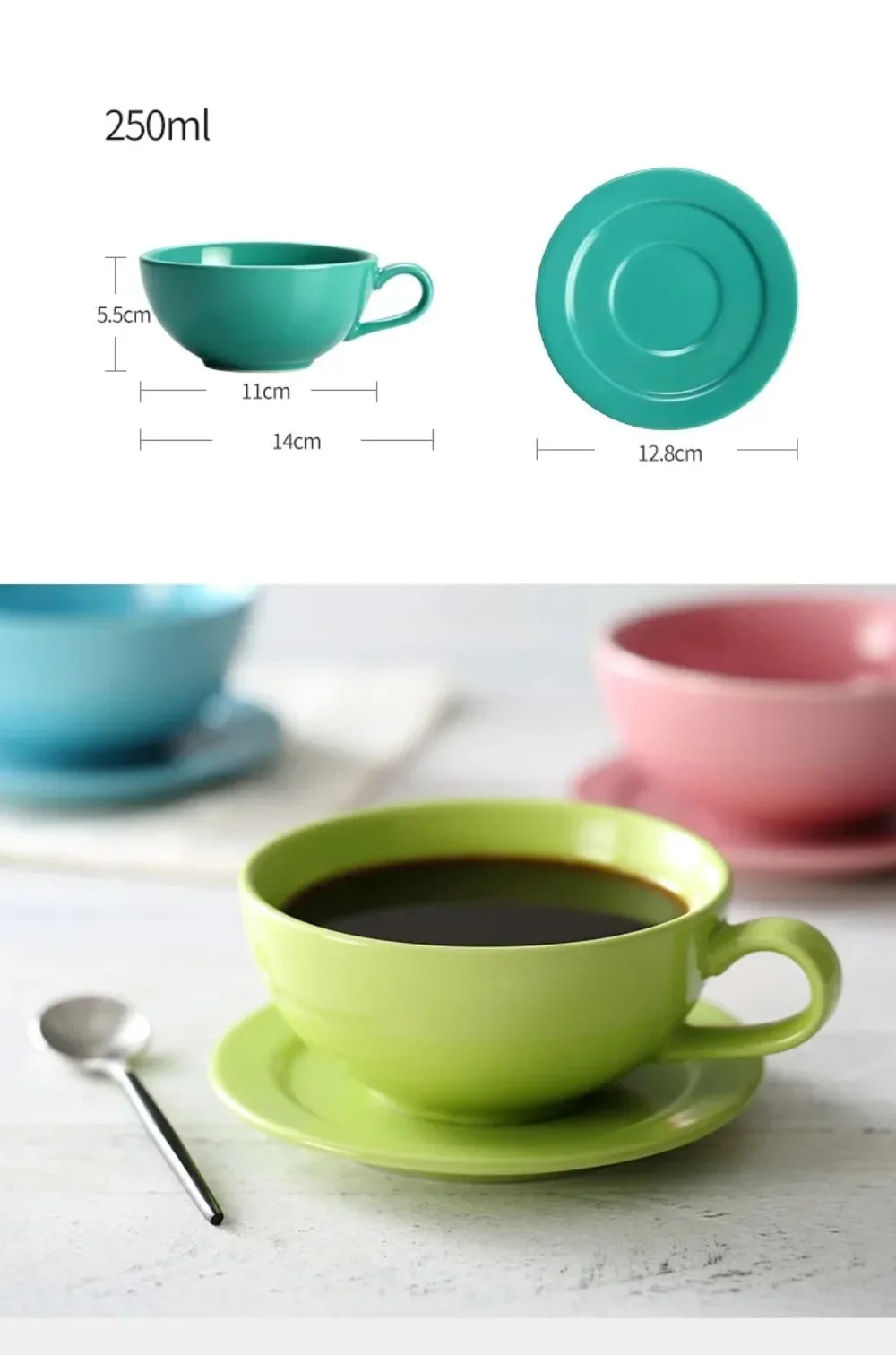 240ML Ceramic Cappuccino Cups with Saucers