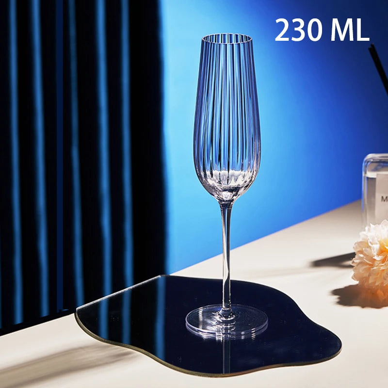 Hand-Blown Ribbed Crystal Red and White Wine Glasses
