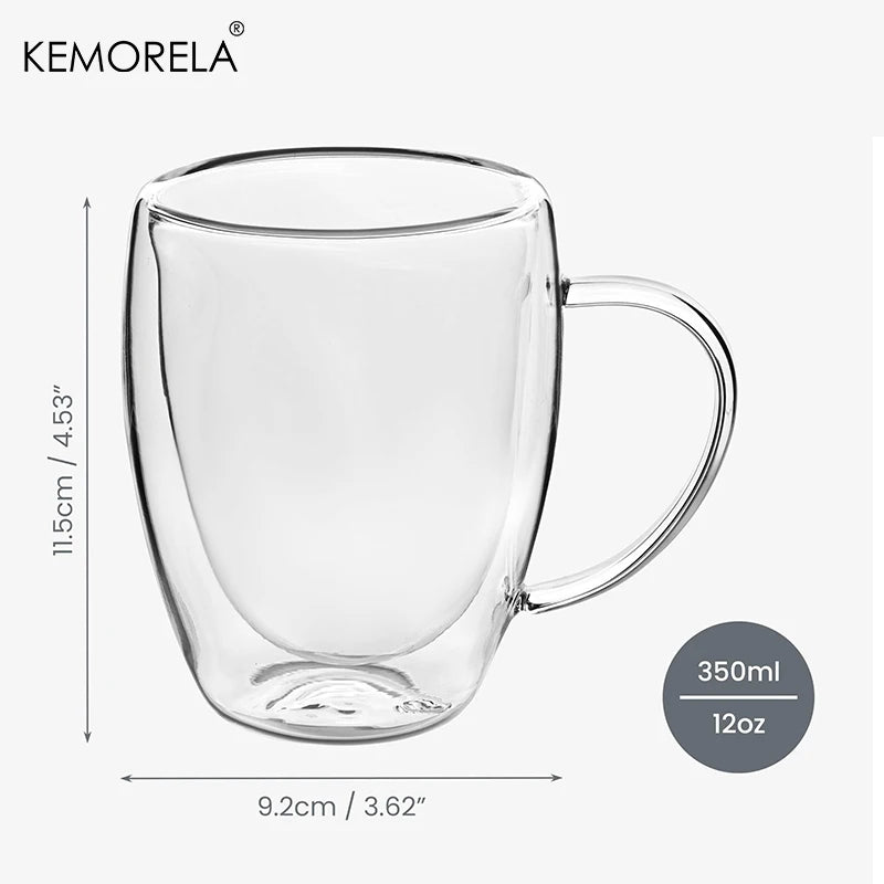 350ML Double Wall Glass Mug With Handle
