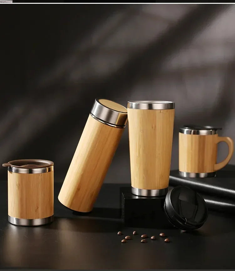 Stainless Steel Bamboo Thermos Vacuum Flasks