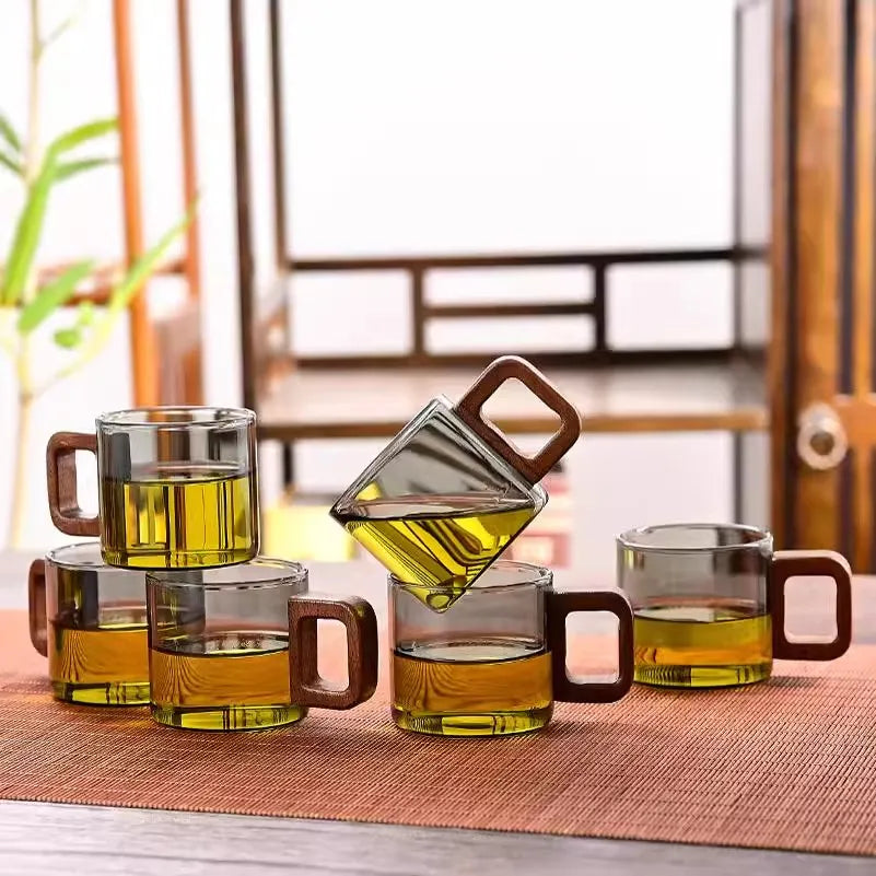 Heat-resistant Glass Tea Cup With Walnut Handle