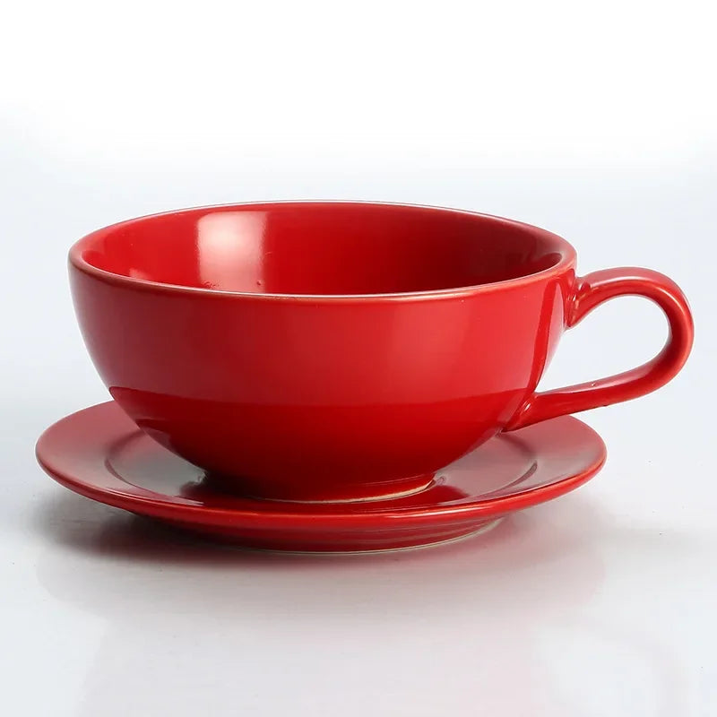 240ML Ceramic Cappuccino Cups with Saucers