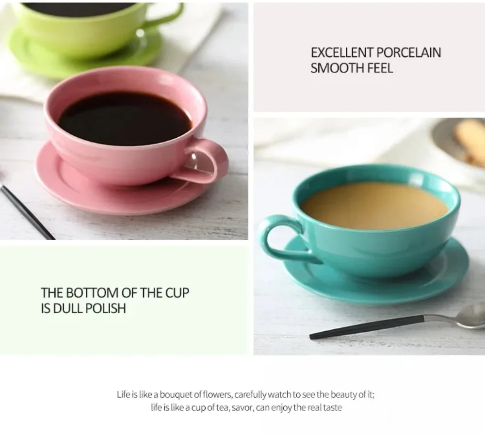 240ML Ceramic Cappuccino Cups with Saucers