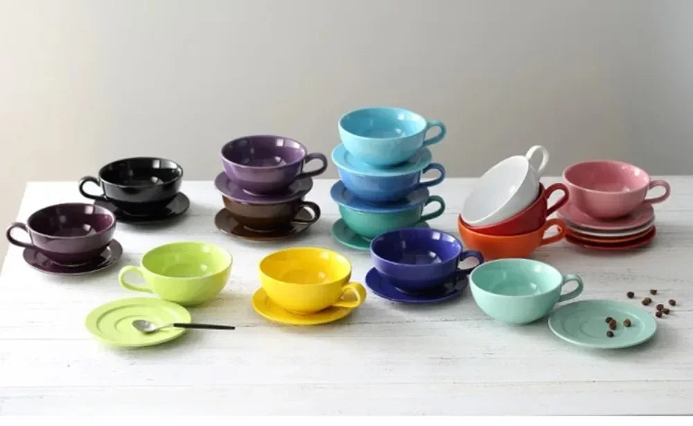 240ML Ceramic Cappuccino Cups with Saucers