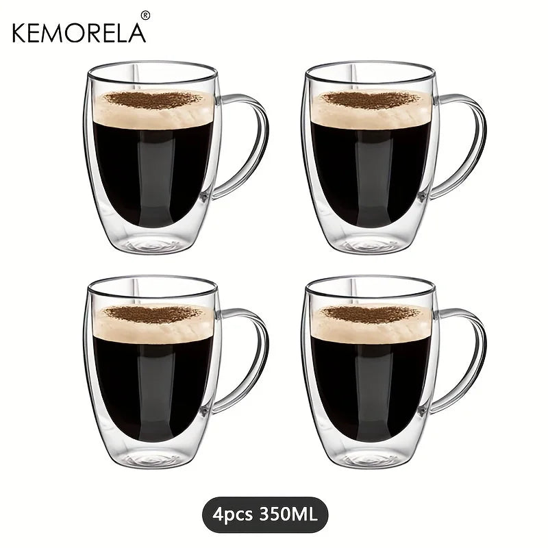 350ML Double Wall Glass Mug With Handle