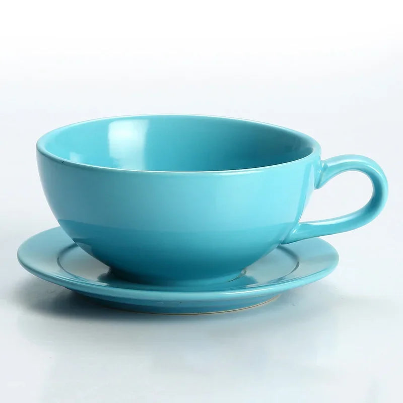 240ML Ceramic Cappuccino Cups with Saucers