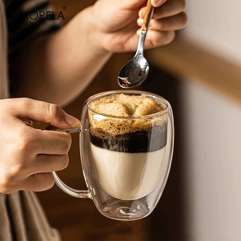 350ML Double Wall Glass Mug With Handle