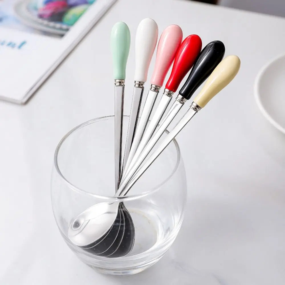 Espresso Ceramic Handle Stainless Steel Teaspoon