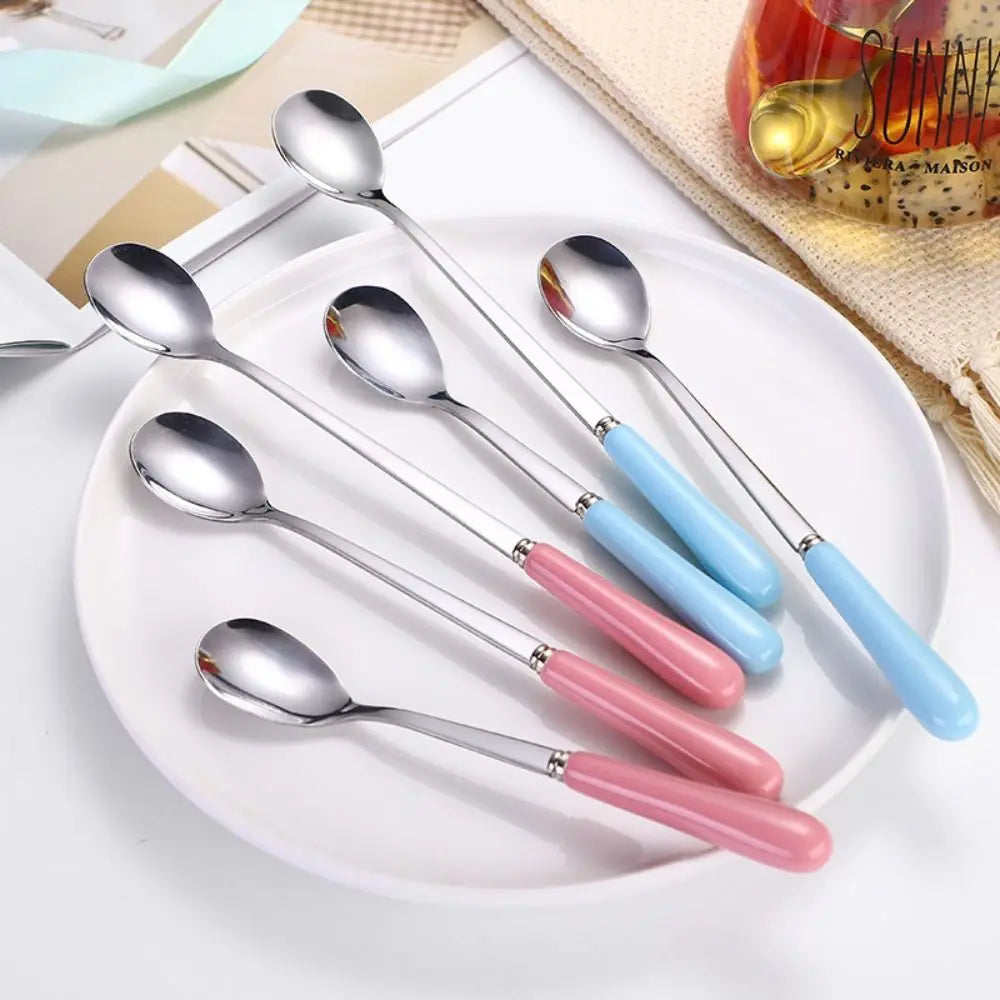 Espresso Ceramic Handle Stainless Steel Teaspoon