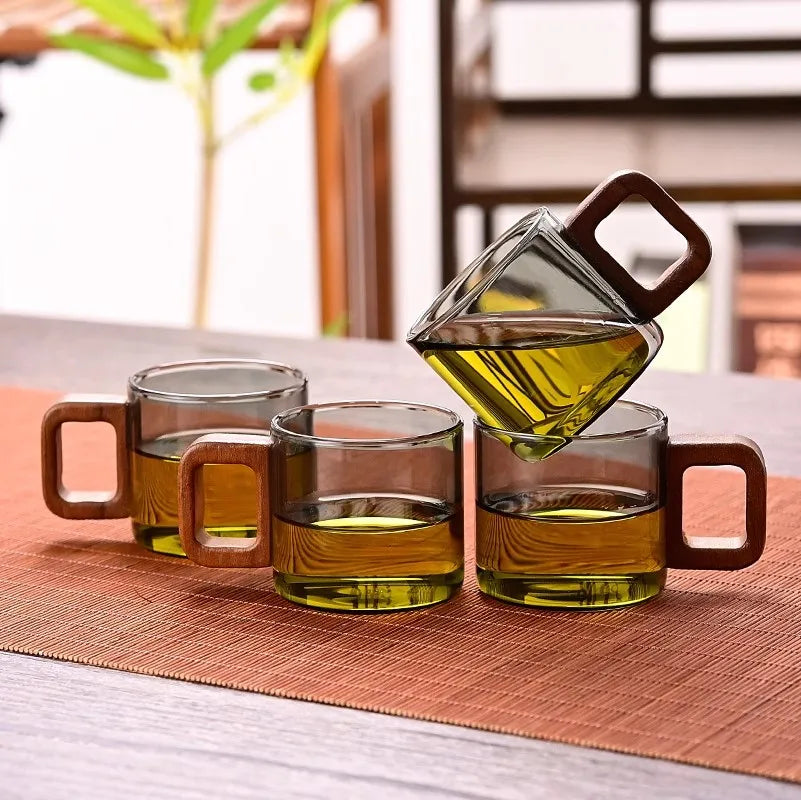 Heat-resistant Glass Tea Cup With Walnut Handle