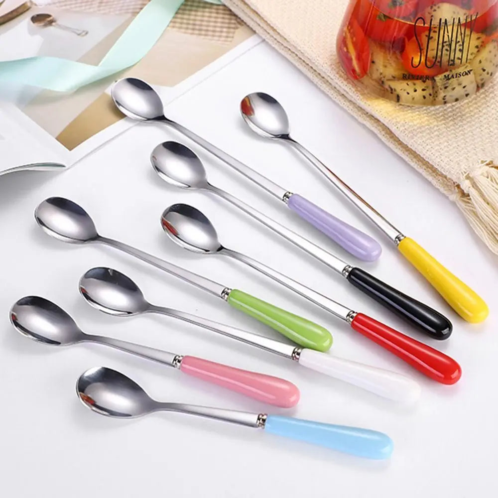 Espresso Ceramic Handle Stainless Steel Teaspoon